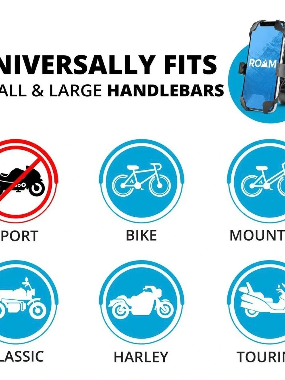Roam Universal Bike Phone Mount for Motorcycle - Bike Handlebars, Adjustable,...